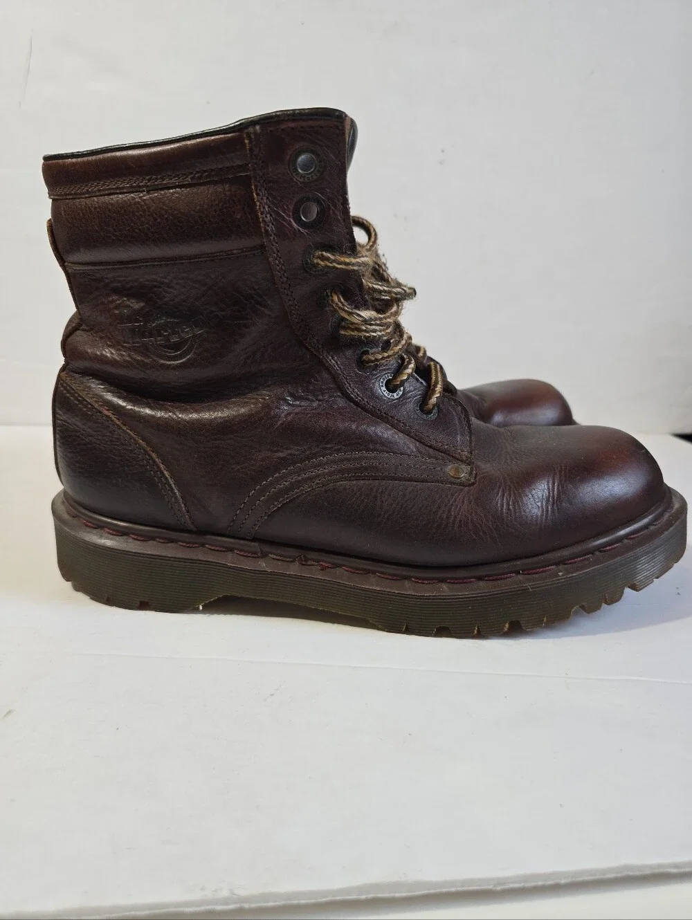 Dr Marten Mens Brown Leather Work Boots - Rugged Lace-Up Style Size 10